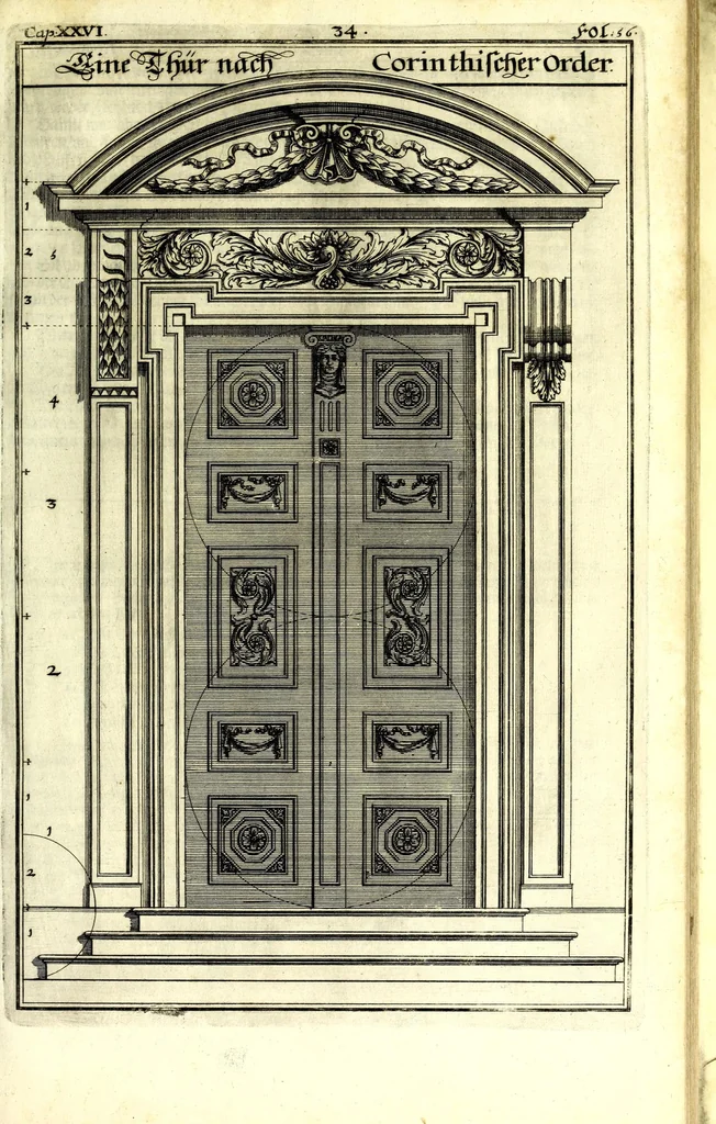 An illustration from Die Baumeisterin Pallas, oder, Der in Teutschland erstandene Palladius : das ist, des vortrefflich-italiänischen Baumeisters Andreae Palladii ziven Bücher von der Bau-Kunst ... : ins Teutsche nach dem Italiänischen übersetzet, mit nothwendigen additionibus und notis, auch dazu gehörigen Figuren erbaulich ausgerüstet, und zum erstenmal an den Tag gegeben, 1698, leaf 161