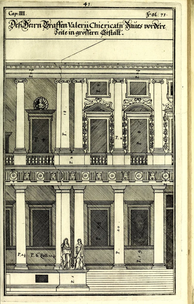 An illustration from Die Baumeisterin Pallas, oder, Der in Teutschland erstandene Palladius : das ist, des vortrefflich-italiänischen Baumeisters Andreae Palladii ziven Bücher von der Bau-Kunst ... : ins Teutsche nach dem Italiänischen übersetzet, mit nothwendigen additionibus und notis, auch dazu gehörigen Figuren erbaulich ausgerüstet, und zum erstenmal an den Tag gegeben, 1698, leaf 189