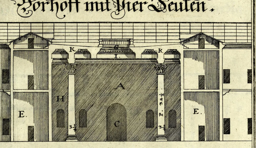 An illustration from Die Baumeisterin Pallas, oder, Der in Teutschland erstandene Palladius : das ist, des vortrefflich-italiänischen Baumeisters Andreae Palladii ziven Bücher von der Bau-Kunst ... : ins Teutsche nach dem Italiänischen übersetzet, mit nothwendigen additionibus und notis, auch dazu gehörigen Figuren erbaulich ausgerüstet, und zum erstenmal an den Tag gegeben, 1698, leaf 231