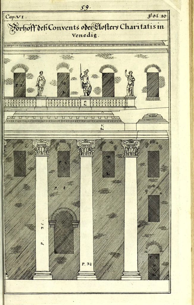 An illustration from Die Baumeisterin Pallas, oder, Der in Teutschland erstandene Palladius : das ist, des vortrefflich-italiänischen Baumeisters Andreae Palladii ziven Bücher von der Bau-Kunst ... : ins Teutsche nach dem Italiänischen übersetzet, mit nothwendigen additionibus und notis, auch dazu gehörigen Figuren erbaulich ausgerüstet, und zum erstenmal an den Tag gegeben, 1698, leaf 235