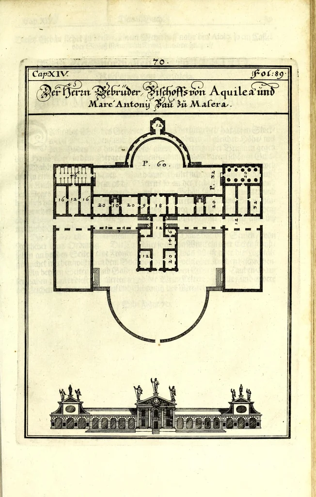 An illustration from Die Baumeisterin Pallas, oder, Der in Teutschland erstandene Palladius : das ist, des vortrefflich-italiänischen Baumeisters Andreae Palladii ziven Bücher von der Bau-Kunst ... : ins Teutsche nach dem Italiänischen übersetzet, mit nothwendigen additionibus und notis, auch dazu gehörigen Figuren erbaulich ausgerüstet, und zum erstenmal an den Tag gegeben, 1698, leaf 265