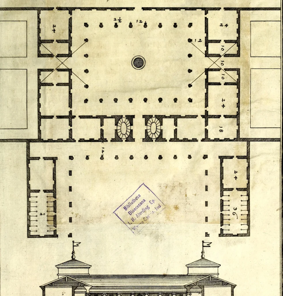 An illustration from Die Baumeisterin Pallas, oder, Der in Teutschland erstandene Palladius : das ist, des vortrefflich-italiänischen Baumeisters Andreae Palladii ziven Bücher von der Bau-Kunst ... : ins Teutsche nach dem Italiänischen übersetzet, mit nothwendigen additionibus und notis, auch dazu gehörigen Figuren erbaulich ausgerüstet, und zum erstenmal an den Tag gegeben, 1698, leaf 293