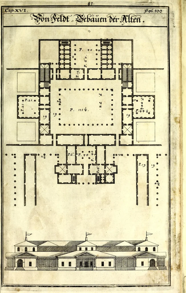An illustration from Die Baumeisterin Pallas, oder, Der in Teutschland erstandene Palladius : das ist, des vortrefflich-italiänischen Baumeisters Andreae Palladii ziven Bücher von der Bau-Kunst ... : ins Teutsche nach dem Italiänischen übersetzet, mit nothwendigen additionibus und notis, auch dazu gehörigen Figuren erbaulich ausgerüstet, und zum erstenmal an den Tag gegeben, 1698, leaf 299
