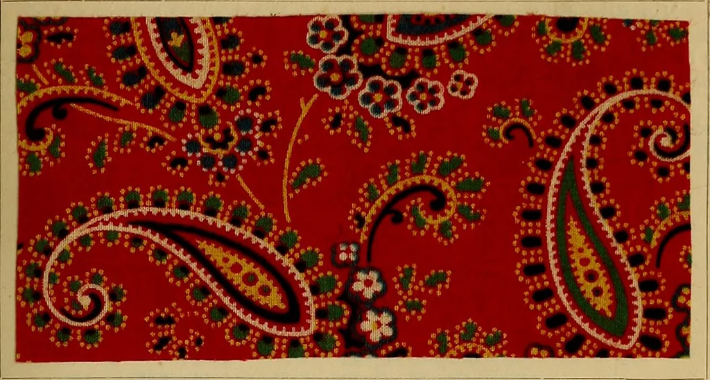 An illustration from Die Biezenfarbstoffe der Fabriken vorm. Friedr. Bayer & Co., Elberfeld, auf dem Gebiet der Fruckerei und Färberei, 1901, leaf 197