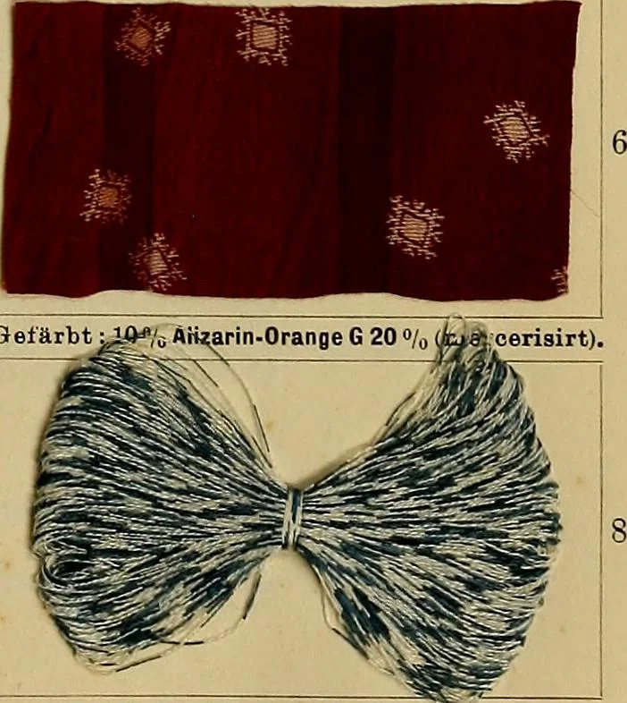 An illustration from Die Biezenfarbstoffe der Fabriken vorm. Friedr. Bayer & Co., Elberfeld, auf dem Gebiet der Fruckerei und Färberei, 1901, leaf 219