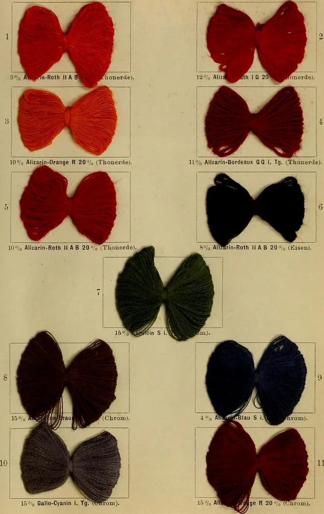 An illustration from Die Biezenfarbstoffe der Fabriken vorm. Friedr. Bayer & Co., Elberfeld, auf dem Gebiet der Fruckerei und Färberei, 1901, leaf 241