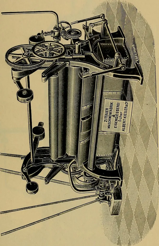 An illustration from Die Biezenfarbstoffe der Fabriken vorm. Friedr. Bayer & Co., Elberfeld, auf dem Gebiet der Fruckerei und Färberei, 1901, leaf 273