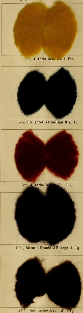 An illustration from Die Biezenfarbstoffe der Fabriken vorm. Friedr. Bayer & Co., Elberfeld, auf dem Gebiet der Fruckerei und Färberei, 1901, leaf 323