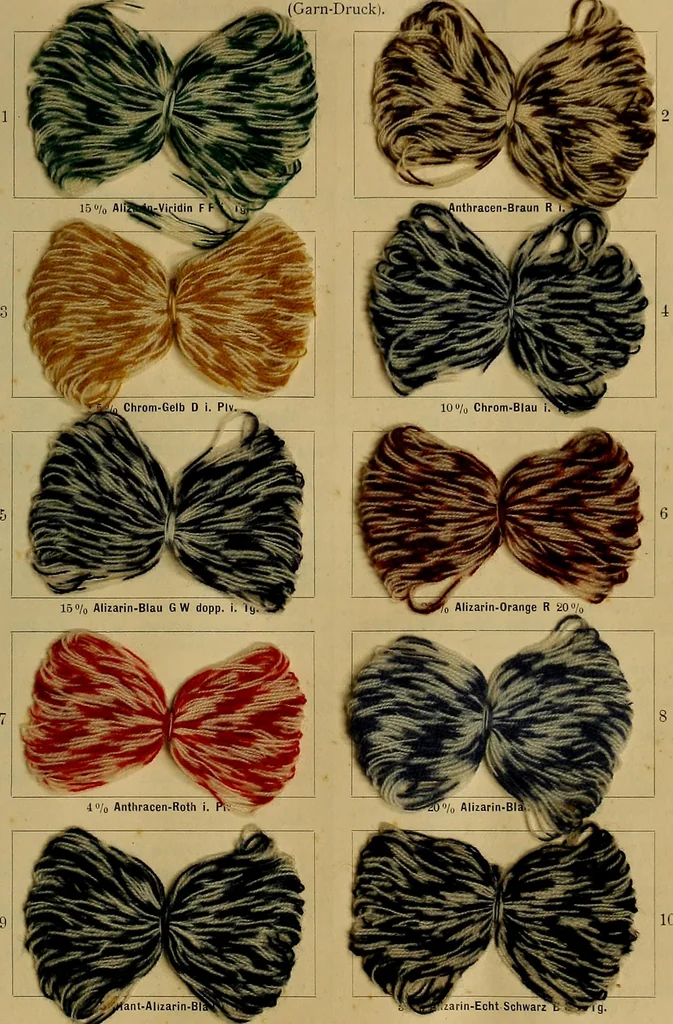 An illustration from Die Biezenfarbstoffe der Fabriken vorm. Friedr. Bayer & Co., Elberfeld, auf dem Gebiet der Fruckerei und Färberei, 1901, leaf 325