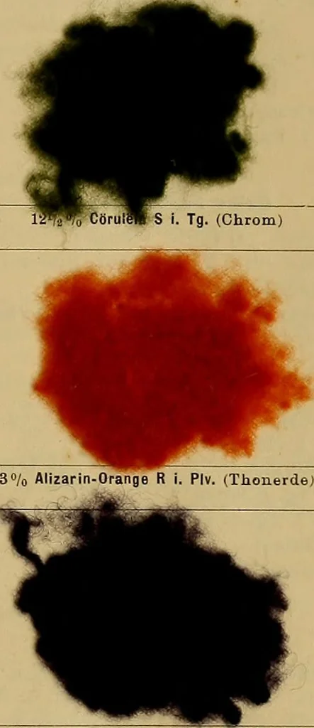 An illustration from Die Biezenfarbstoffe der Fabriken vorm. Friedr. Bayer & Co., Elberfeld, auf dem Gebiet der Fruckerei und Färberei, 1901, leaf 333