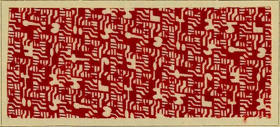 An illustration from Die Biezenfarbstoffe der Fabriken vorm. Friedr. Bayer & Co., Elberfeld, auf dem Gebiet der Fruckerei und Färberei, 1901, leaf 77