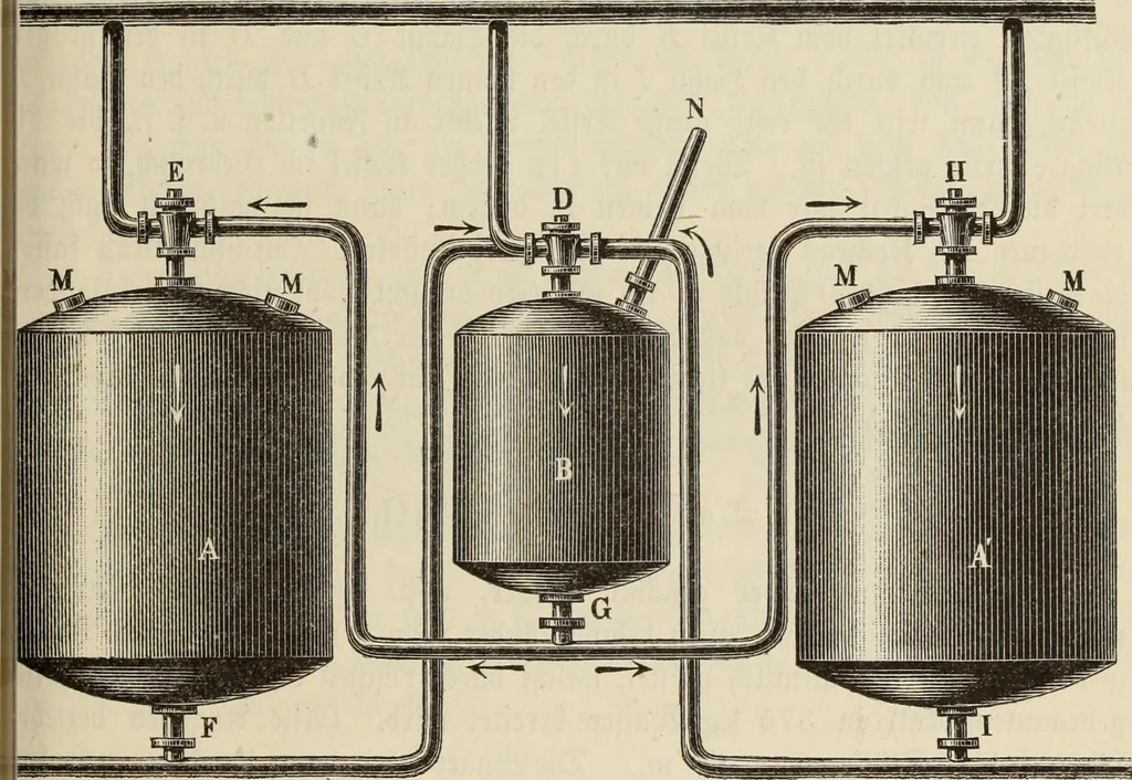An illustration from Die Bleicherei, Druckerei, Färberei und Appretur der baumwollenen Gewebe : ein praktisches Handbuch für Chemiker, Coloristen, Techniker, Leiter von Fabriken, Studirende der Chemie auf Universitäten, polytechnischen Hochschulen und anderen Anstalten, zum praktischen Gebrauche und zum Selbstunterricht, 1883, leaf 29