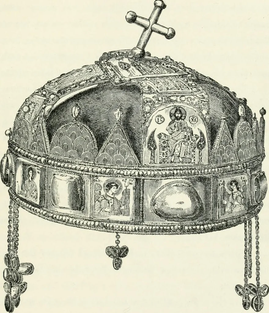 An illustration from Die byzantinischen Zellenschmelze der Sammlung Alex. von Swenigorodskoï und das darüber veröffentlichte Prachtwerk. Archäologisch-kunstgeschichtliche Studie, 1896, leaf 253