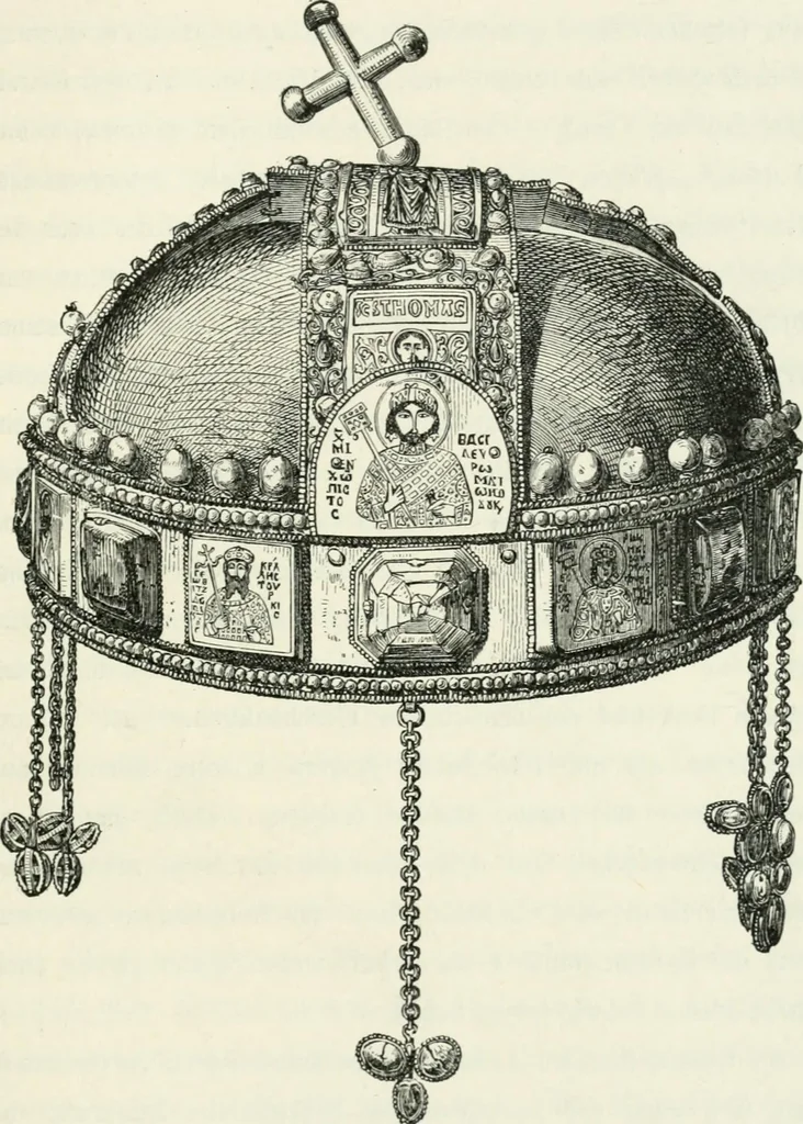 An illustration from Die byzantinischen Zellenschmelze der Sammlung Alex. von Swenigorodskoï und das darüber veröffentlichte Prachtwerk. Archäologisch-kunstgeschichtliche Studie, 1896, leaf 259