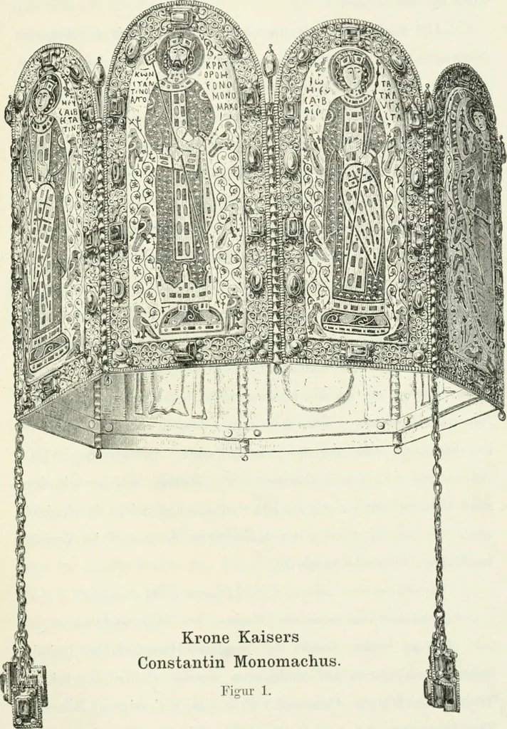 An illustration from Die byzantinischen Zellenschmelze der Sammlung Alex. von Swenigorodskoï und das darüber veröffentlichte Prachtwerk. Archäologisch-kunstgeschichtliche Studie, 1896, leaf 277