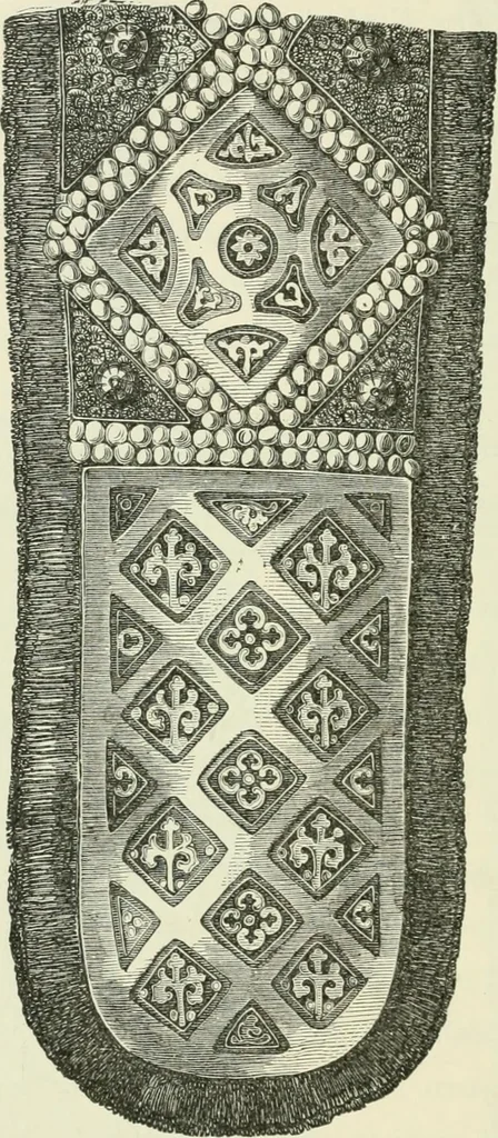 An illustration from Die byzantinischen Zellenschmelze der Sammlung Alex. von Swenigorodskoï und das darüber veröffentlichte Prachtwerk. Archäologisch-kunstgeschichtliche Studie, 1896, leaf 312