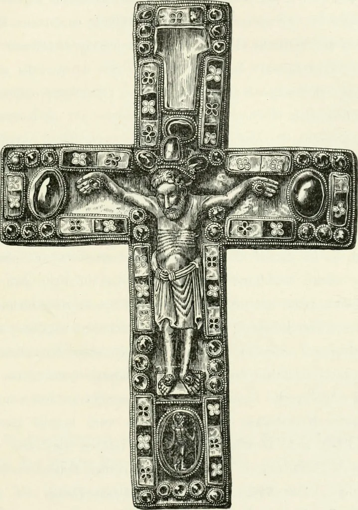 An illustration from Die byzantinischen Zellenschmelze der Sammlung Alex. von Swenigorodskoï und das darüber veröffentlichte Prachtwerk. Archäologisch-kunstgeschichtliche Studie, 1896, leaf 329