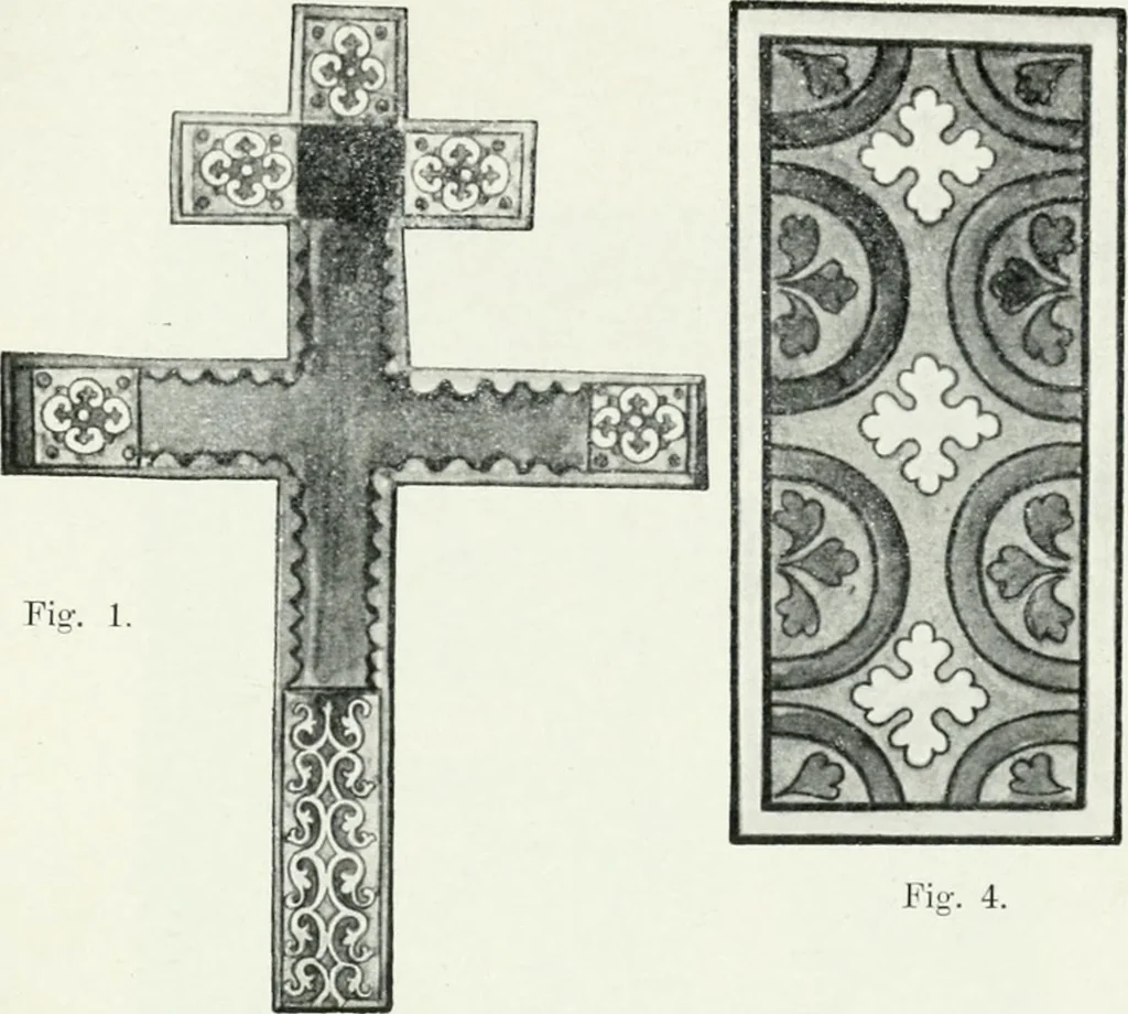 An illustration from Die byzantinischen Zellenschmelze der Sammlung Alex. von Swenigorodskoï und das darüber veröffentlichte Prachtwerk. Archäologisch-kunstgeschichtliche Studie, 1896, leaf 477