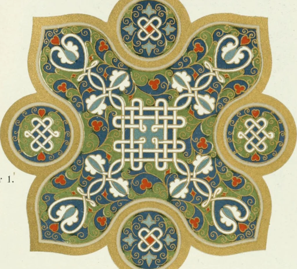 An illustration from Die byzantinischen Zellenschmelze der Sammlung Alex. von Swenigorodskoï und das darüber veröffentlichte Prachtwerk. Archäologisch-kunstgeschichtliche Studie, 1896, leaf 481
