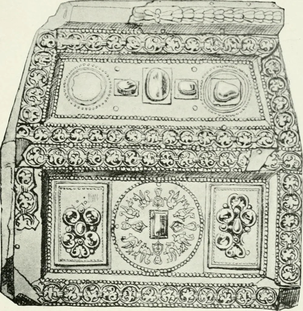 An illustration from Die byzantinischen Zellenschmelze der Sammlung Alex. von Swenigorodskoï und das darüber veröffentlichte Prachtwerk. Archäologisch-kunstgeschichtliche Studie, 1896, leaf 483