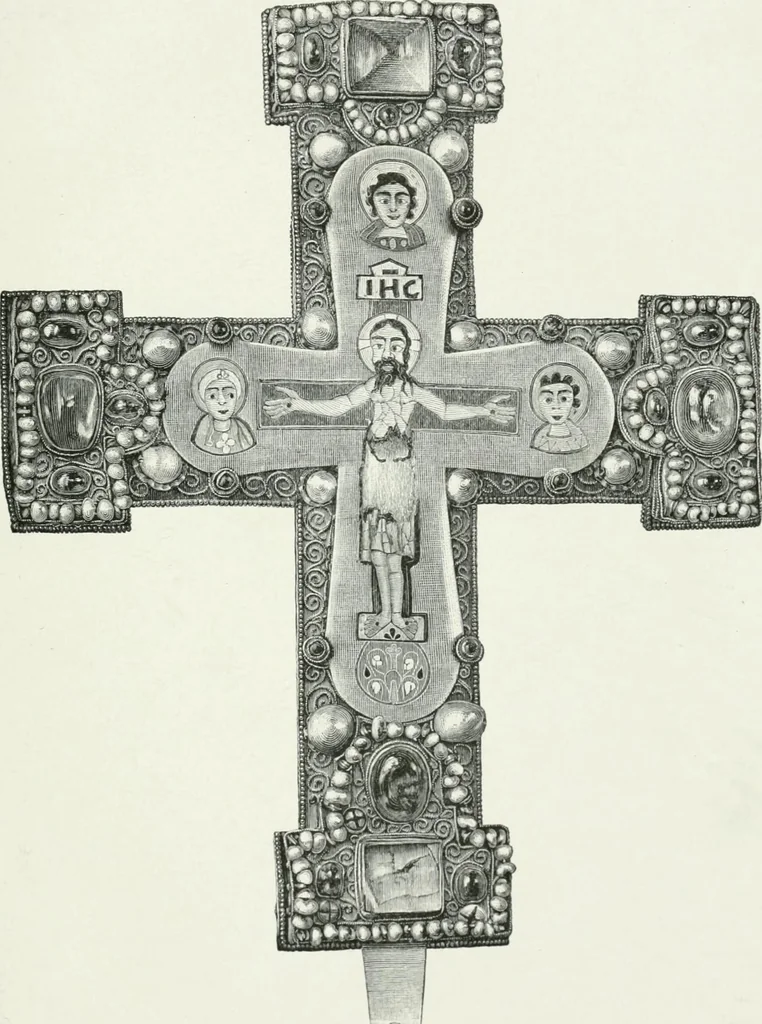 An illustration from Die byzantinischen Zellenschmelze der Sammlung Alex. von Swenigorodskoï und das darüber veröffentlichte Prachtwerk. Archäologisch-kunstgeschichtliche Studie, 1896, leaf 507