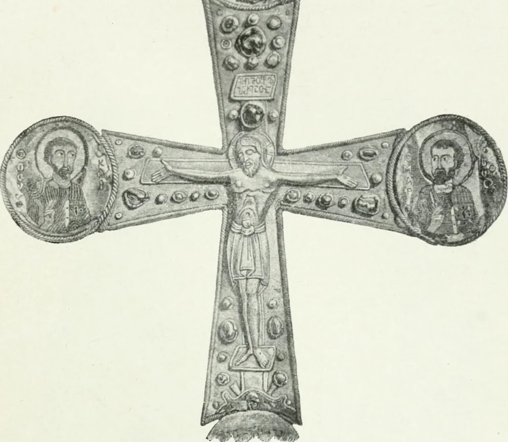 An illustration from Die byzantinischen Zellenschmelze der Sammlung Alex. von Swenigorodskoï und das darüber veröffentlichte Prachtwerk. Archäologisch-kunstgeschichtliche Studie, 1896, leaf 513