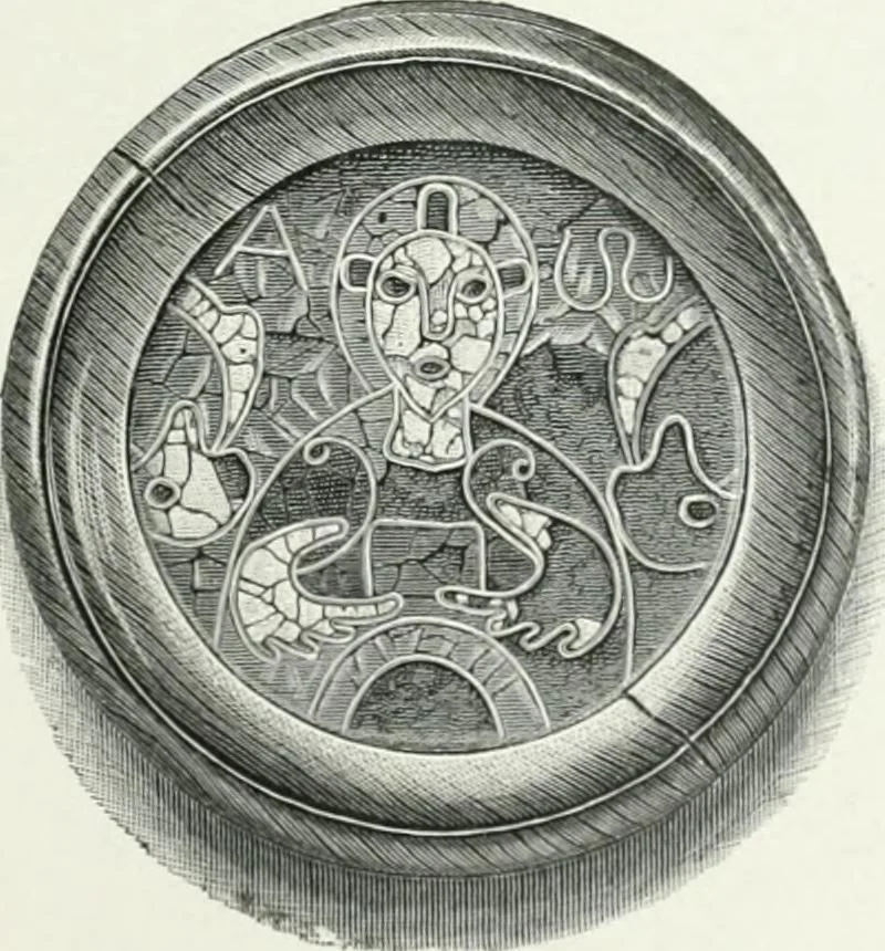 An illustration from Die byzantinischen Zellenschmelze der Sammlung Alex. von Swenigorodskoï und das darüber veröffentlichte Prachtwerk. Archäologisch-kunstgeschichtliche Studie, 1896, leaf 513
