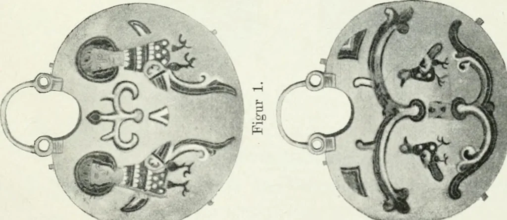 An illustration from Die byzantinischen Zellenschmelze der Sammlung Alex. von Swenigorodskoï und das darüber veröffentlichte Prachtwerk. Archäologisch-kunstgeschichtliche Studie, 1896, leaf 529