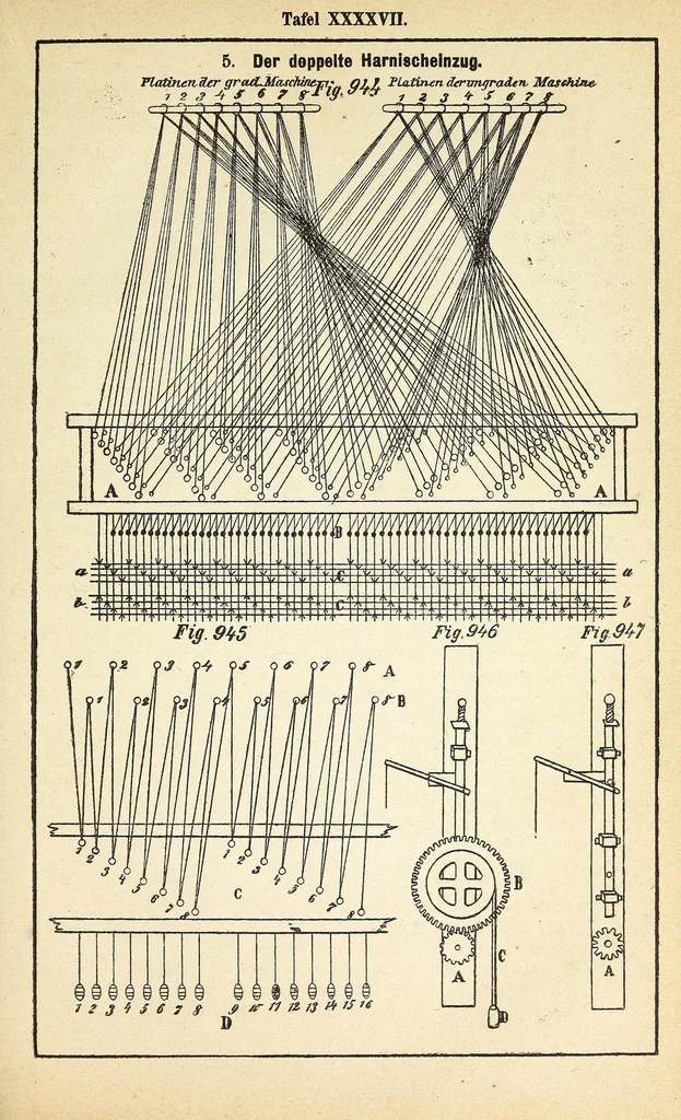 An illustration from Die deutsche Webschule : mechanische Technologie der Weberei, 1888, leaf 563