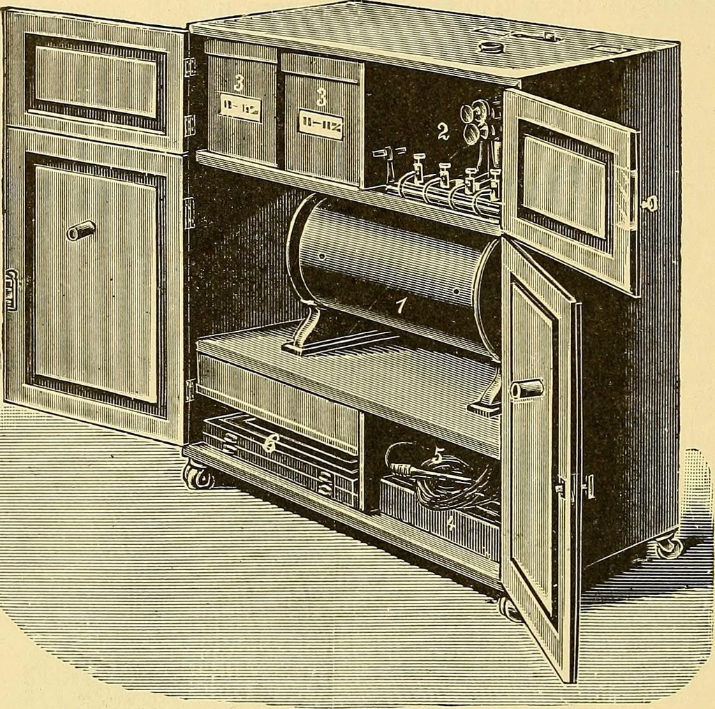 An illustration from Die Einrichtungen zur Erzeugung der Roentgenstrahlen und ihr Gebrauch : gemeinfasslich dargestellt insbesondere auch für Ärzte und Kliniken, 1899, leaf 116