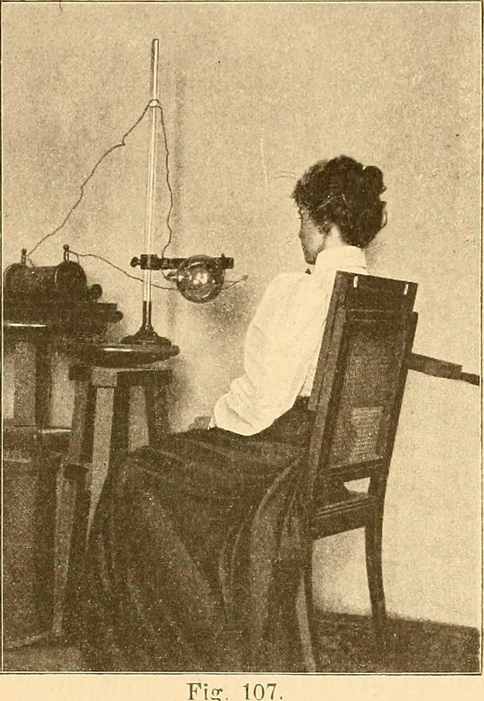 An illustration from Die Einrichtungen zur Erzeugung der Roentgenstrahlen und ihr Gebrauch : gemeinfasslich dargestellt insbesondere auch für Ärzte und Kliniken, 1899, leaf 145