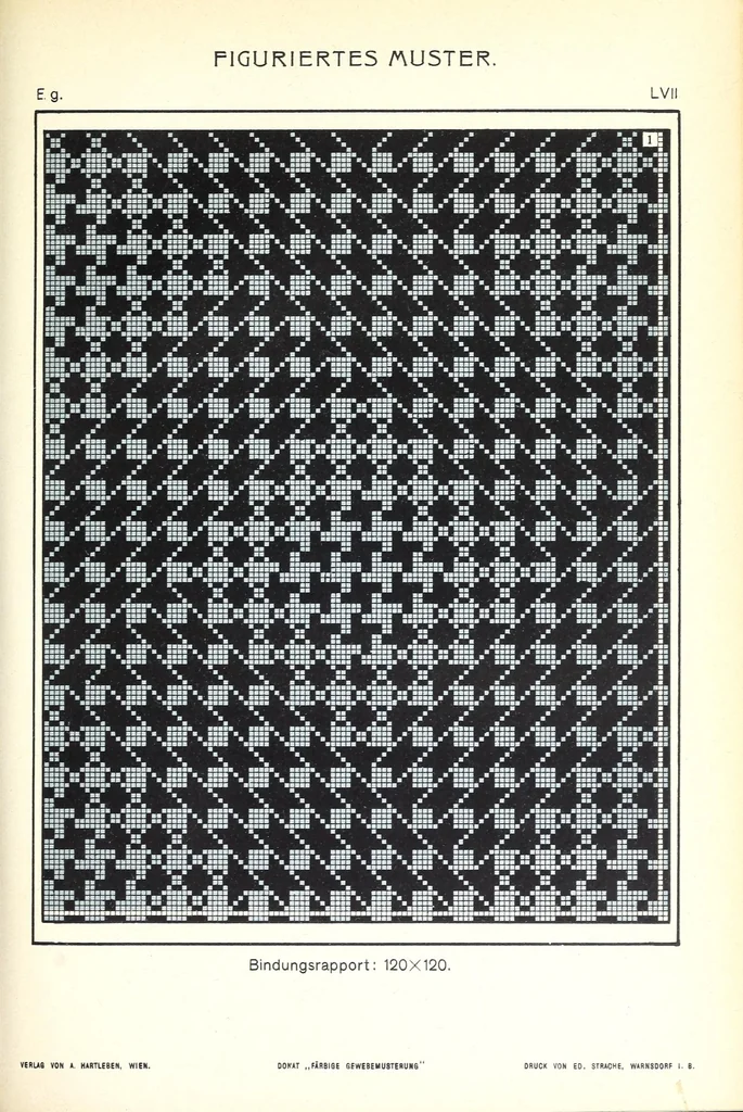 An illustration from Die färbige Gewebemusterung : ein Lehrgang, Gewebe durch 2-6 färbige Anordnung der Ketten- und Schussfäden zu figurieren, 1907, leaf 173
