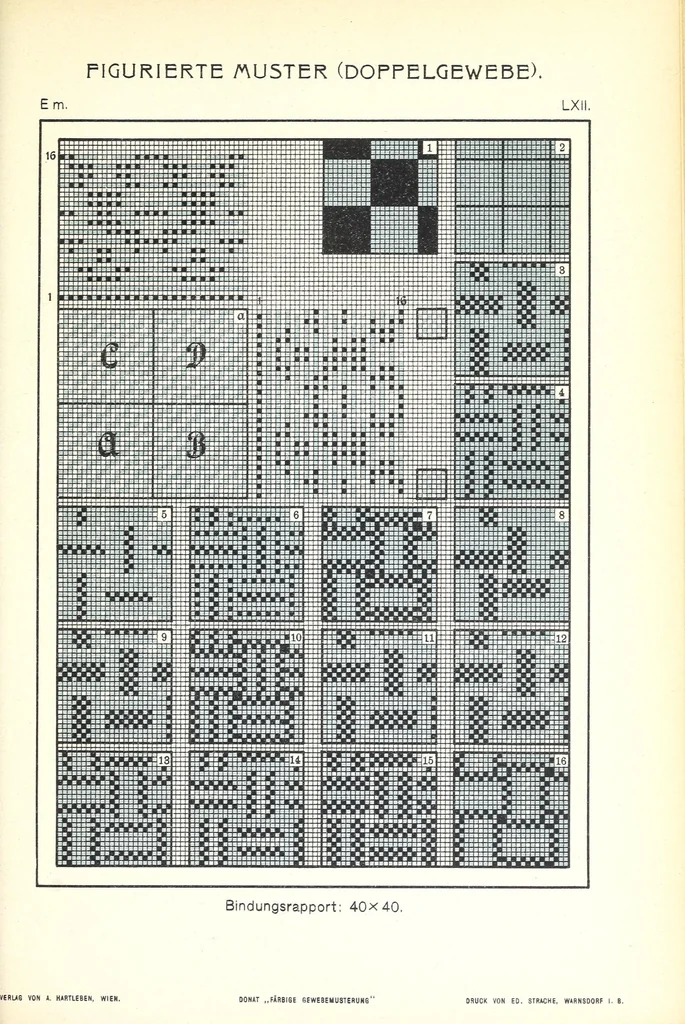 An illustration from Die färbige Gewebemusterung : ein Lehrgang, Gewebe durch 2-6 färbige Anordnung der Ketten- und Schussfäden zu figurieren, 1907, leaf 183