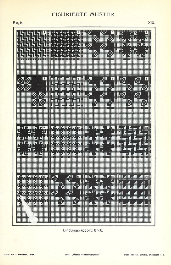An illustration from Die färbige Gewebemusterung : ein Lehrgang, Gewebe durch 2-6 färbige Anordnung der Ketten- und Schussfäden zu figurieren, 1907, leaf 97