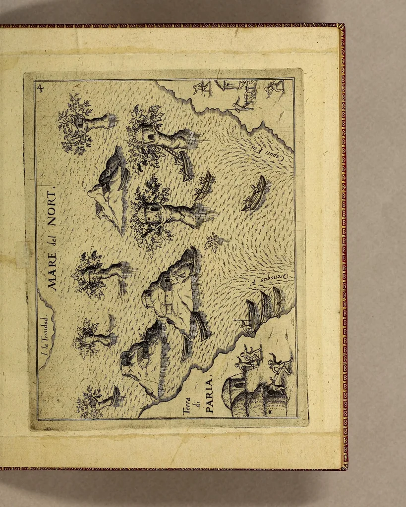An illustration from Die fünffte kurtze wunderbare Beschreibung, dess Goldreichen Königreichs Guianae in America oder neuen Welt, vnter der Linea Aequinoctiali gelegen: so neulich Anno 1594. 1595. vnd 1596. von dem wolgebornen Herrn, Herrn Walthero Ralegh einem englischen Ritter, besucht worden: : erstlich auss befehl seiner Gnaden in zweyen Büchlein beschrieben, darauss Jodocus Hondius, ein schöne Land Tafel, mit einer niderländischen Erklärung gemacht. Jetzt aber ins Hochteutsch gebracht, vnd auss vnterschiedlichen Authoribus erkläret, 1603, leaf 15