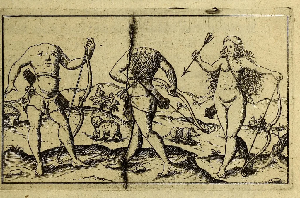 An illustration from Die fünffte kurtze wunderbare Beschreibung, dess Goldreichen Königreichs Guianae in America oder newen Welt, vnter der Linea Aequinoctiali gelegen: so neulich Anno 1594. 1595. vnd 1596. von dem wolgebornen Herrn, Herrn Walthero Ralegh einem englischen Ritter, besucht worden: : erstlich auss befehl seiner Gnaden in zweyen Büchlein beschrieben, darauss Jodocus Hondius, eine schöne Landt Tafel, mit einer niderländischen Erklärung gemacht. Jetzt aber ins Hochteutsch gebracht, vnd auss vnterschiedlichen Authoribus erkläret, 1612, leaf 7