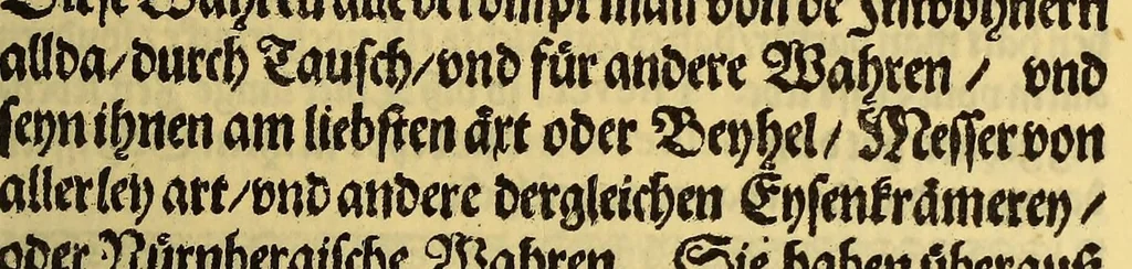 An illustration from Die fünffte kurtze wunderbare Beschreibung, dess Goldreichen Königreichs Guianae in America oder newen Welt, vnter der Linea Aequinoctiali gelegen: so neulich Anno 1594. 1595. vnd 1596. von dem wolgebornen Herrn, Herrn Walthero Ralegh einem englischen Ritter, besucht worden: : erstlich auss befehl seiner Gnaden in zweyen Büchlein beschrieben, daran Jodocus Hondius, ein schöne Land Tafel, mit einer niderländischen Erklärung gemacht. Jetzt aber ins Hochteutsch gebracht, vnd auss vnterschiedlichen Authoribus erkläret, 1663, leaf 15