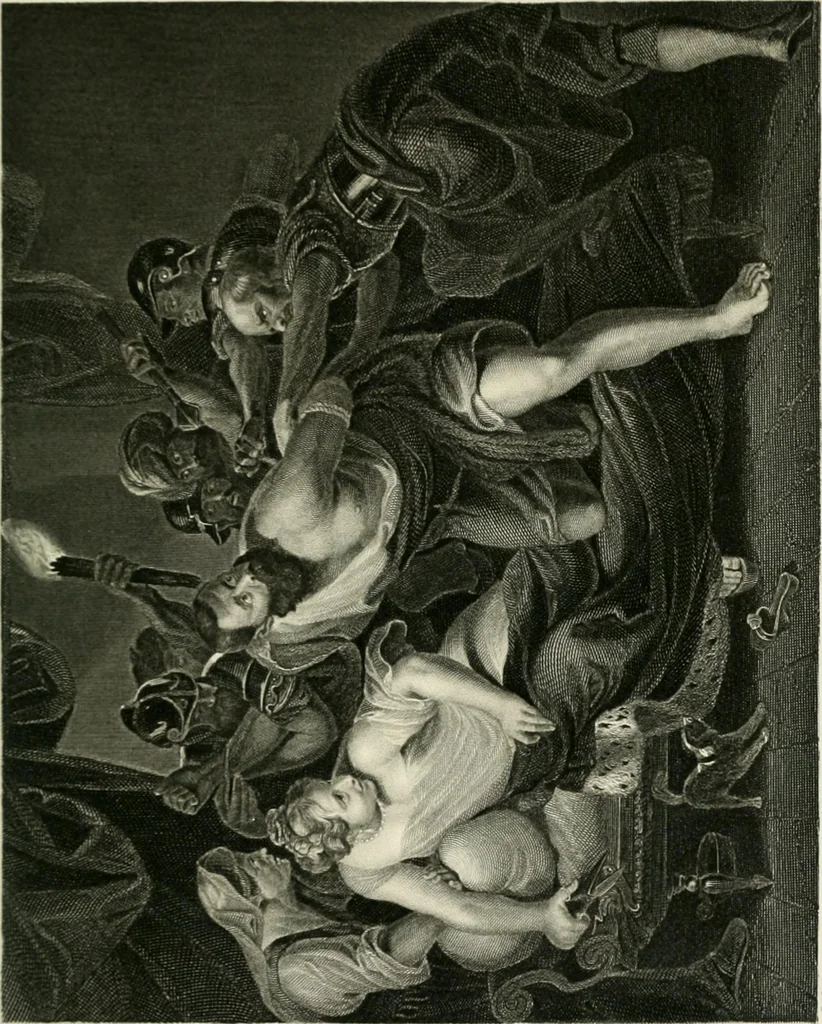 An illustration from Die Gallerien von München : eine Stahlstichsammlung der vorsüglichsten Gemälde der Königl. Pinakothek, der Herzogl. Leuchtenberg'schen und Schleissheimer Gallerien, 1856, leaf 195