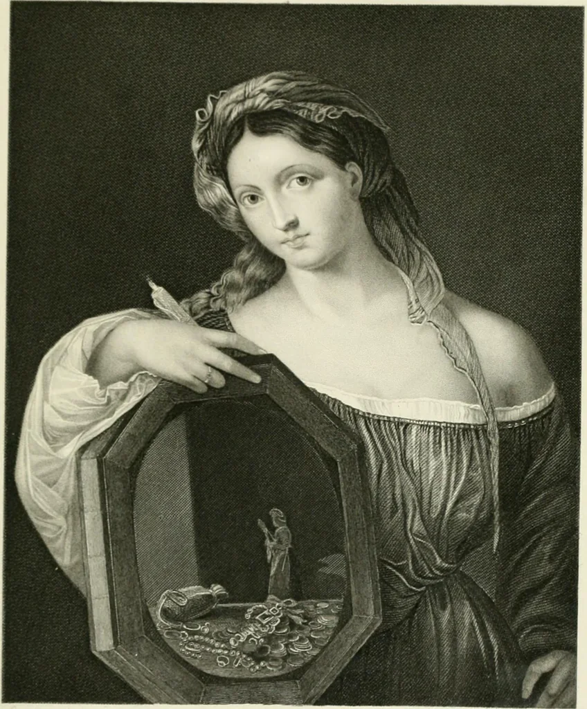An illustration from Die Gallerien von München : eine Stahlstichsammlung der vorsüglichsten Gemälde der Königl. Pinakothek, der Herzogl. Leuchtenberg'schen und Schleissheimer Gallerien, 1856, leaf 237