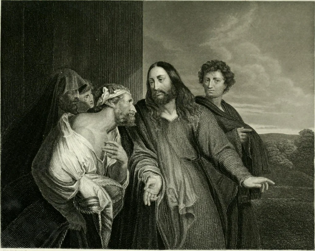 An illustration from Die Gallerien von München : eine Stahlstichsammlung der vorsüglichsten Gemälde der Königl. Pinakothek, der Herzogl. Leuchtenberg'schen und Schleissheimer Gallerien, 1856, leaf 255