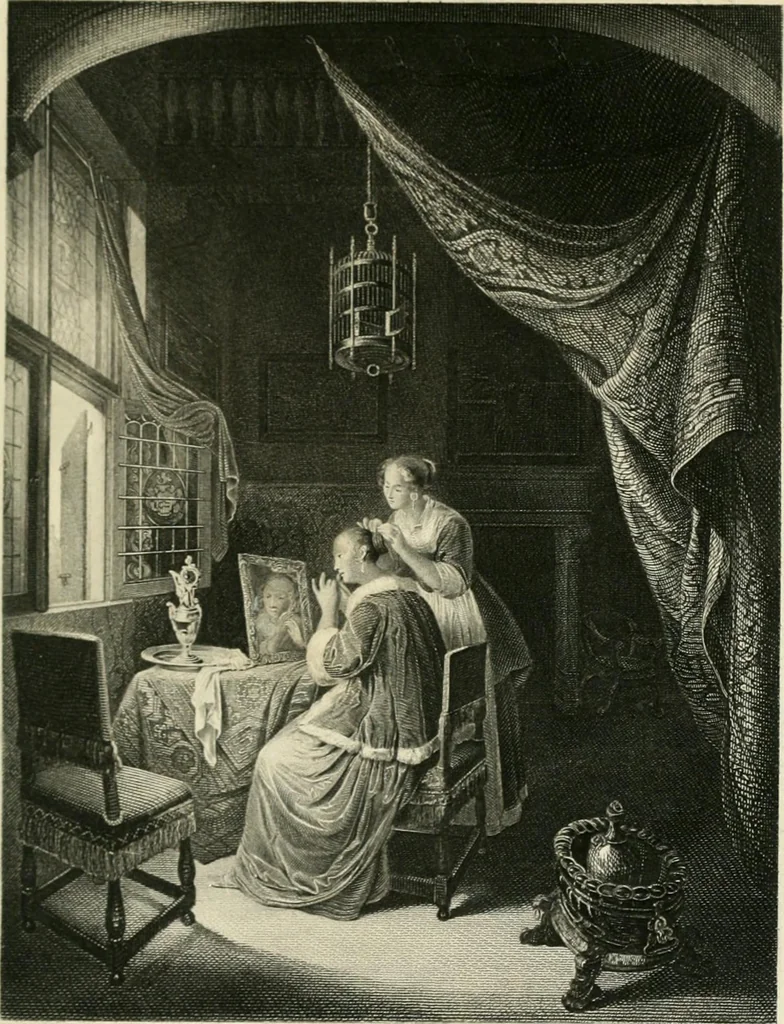 An illustration from Die Gallerien von München : eine Stahlstichsammlung der vorsüglichsten Gemälde der Königl. Pinakothek, der Herzogl. Leuchtenberg'schen und Schleissheimer Gallerien, 1856, leaf 39