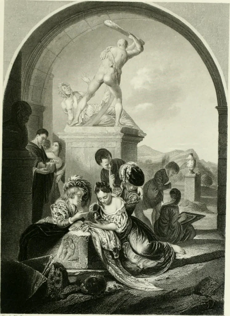 An illustration from Die Gallerien von München : eine Stahlstichsammlung der vorsüglichsten Gemälde der Königl. Pinakothek, der Herzogl. Leuchtenberg'schen und Schleissheimer Gallerien, 1856, leaf 439