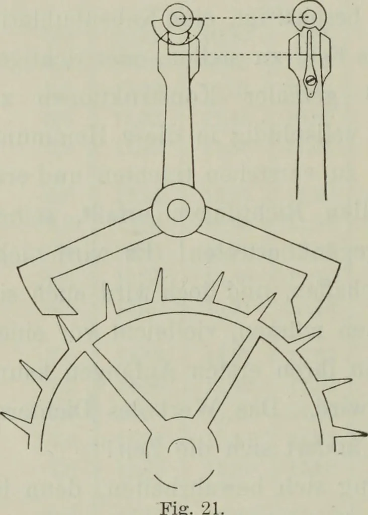 An illustration from Die Hemmungen der Uhren, ihre Entwicklung, Konstruktion, Reparatur und Behandlung vor der Reglage, nebst zugehörigen Tabellen zahlreichen Abbildungen und 6 Porträts. Allegemein verständlich für Uhrmacher, Ingenieure, Techniker u.s.w, 1905, leaf 109