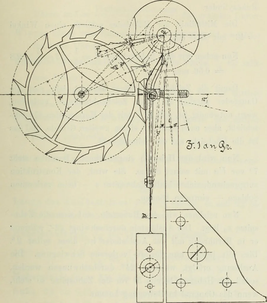 An illustration from Die Hemmungen der Uhren, ihre Entwicklung, Konstruktion, Reparatur und Behandlung vor der Reglage, nebst zugehörigen Tabellen zahlreichen Abbildungen und 6 Porträts. Allegemein verständlich für Uhrmacher, Ingenieure, Techniker u.s.w, 1905, leaf 188