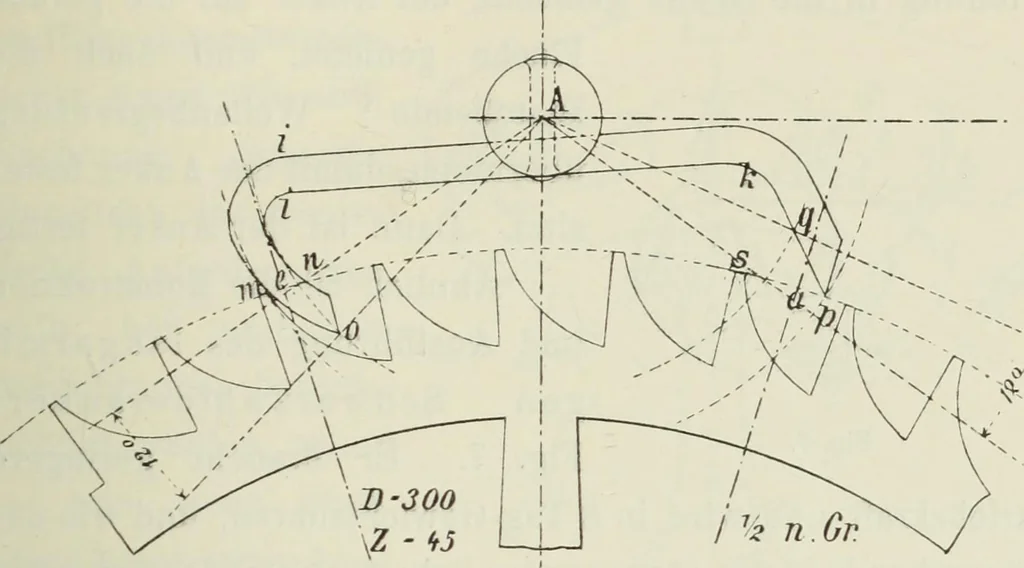 An illustration from Die Hemmungen der Uhren, ihre Entwicklung, Konstruktion, Reparatur und Behandlung vor der Reglage, nebst zugehörigen Tabellen zahlreichen Abbildungen und 6 Porträts. Allegemein verständlich für Uhrmacher, Ingenieure, Techniker u.s.w, 1905, leaf 56