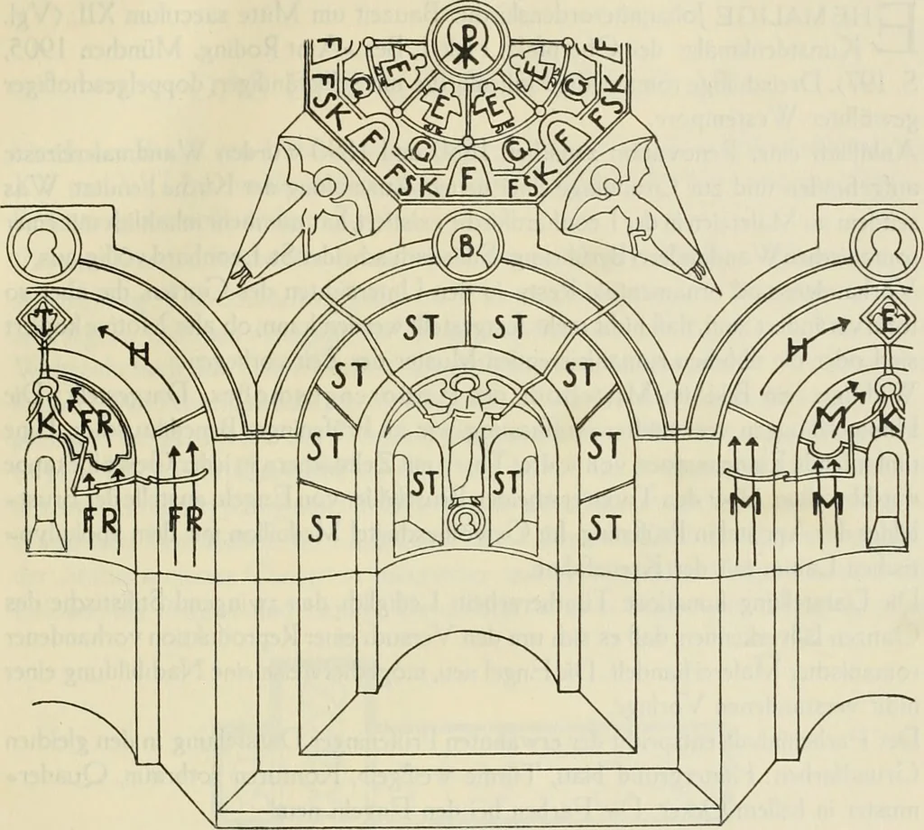 An illustration from Die hochromanische Wandmalerei in Regensburg, 1920, leaf 22