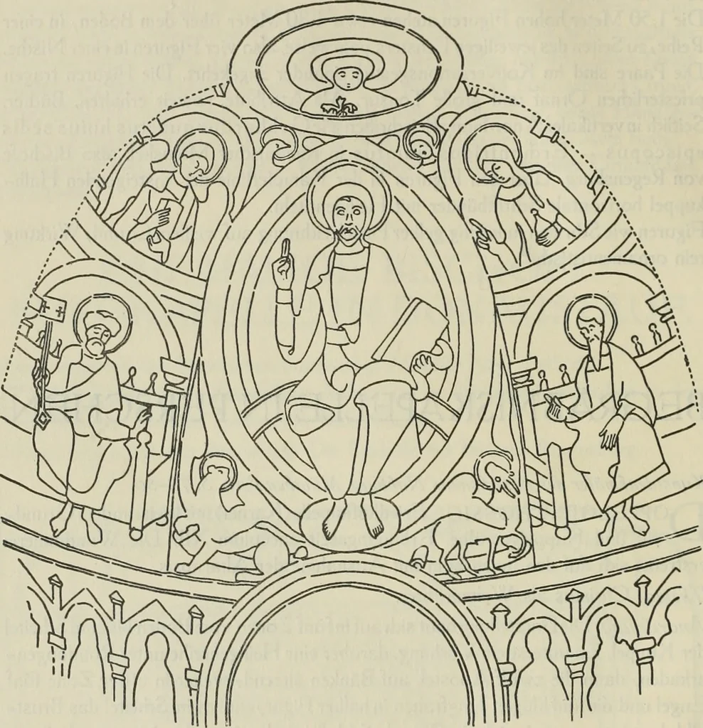 An illustration from Die hochromanische Wandmalerei in Regensburg, 1920, leaf 31