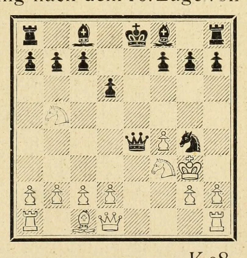 An illustration from Die hypermoderne schachpartie; ein schachlehr- und lese-buch, zugleich eine sammlung von 150 schönen meisterpartien aus den jahren 1914-1924, 1924, leaf 119