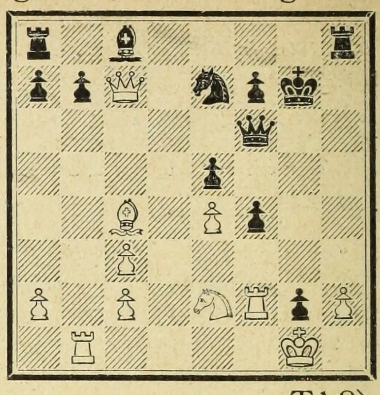 An illustration from Die hypermoderne schachpartie; ein schachlehr- und lese-buch, zugleich eine sammlung von 150 schönen meisterpartien aus den jahren 1914-1924, 1924, leaf 202