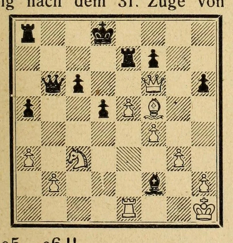 An illustration from Die hypermoderne schachpartie; ein schachlehr- und lese-buch, zugleich eine sammlung von 150 schönen meisterpartien aus den jahren 1914-1924, 1924, leaf 353